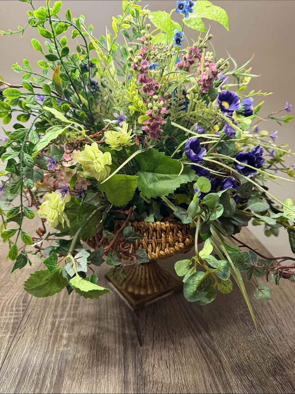 Spring Meadow Faux Floral Centerpiece with Purple, Yellow & Green - - Picture 4 of 6